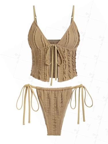 seamoly Tankini-Set mit Spaghettiträgern und hohem Beinausschnitt, Kaffee-01, XL von seamoly