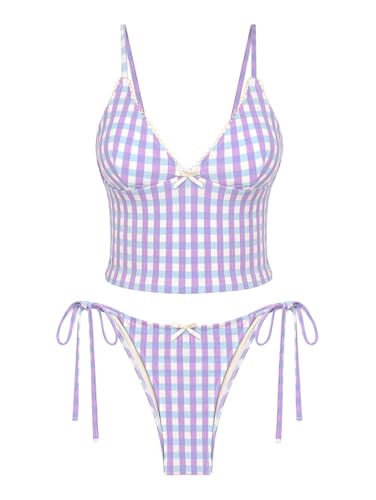 seamoly Tankini-Set mit Streifen und seitlicher Bindung, Violett, Medium von seamoly