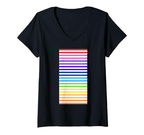 Damen Niedliches Regenbogen-Retro-Streifen, geometrisches Linienmuster T-Shirt mit V-Ausschnitt Damen Niedliches Regenbogen-Retro-Streifen, geometrisches Linienmuster T-Shirt mit V-Ausschnitt von sean jaxx's design