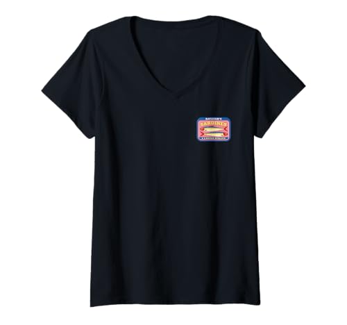 Damen Retro Sardine Dose Design Hellblau Vertikal Streifen Sommer T-Shirt mit V-Ausschnitt Damen Retro Sardine Dose Design Hellblau Vertikal Streifen Sommer T-Shirt mit V-Ausschnitt von sean jaxx's design
