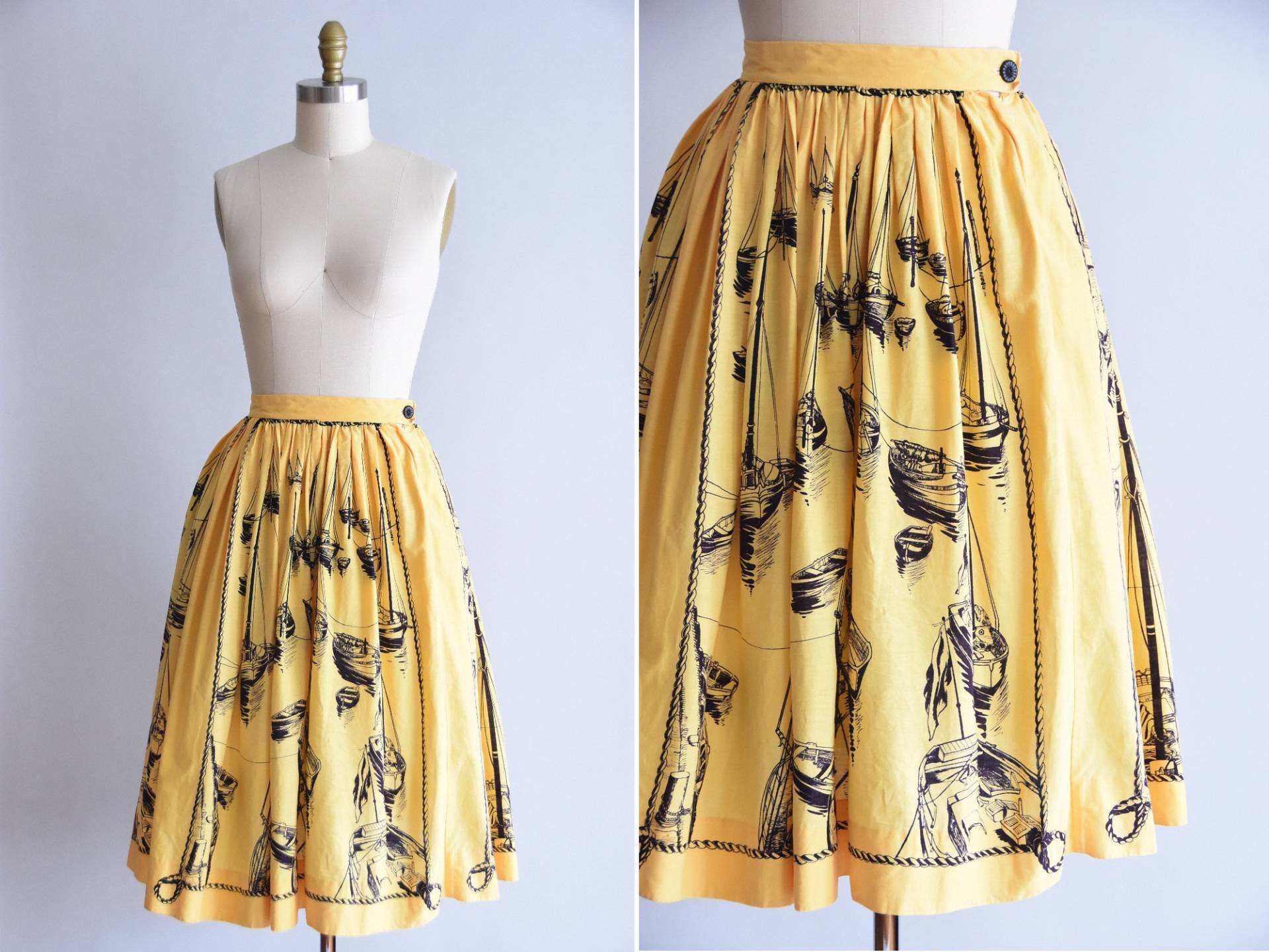 1950Er Jahre Boat Show Rock/ Vintage 50Er Neuheit Baumwolle Voller Rock von seaofvintage