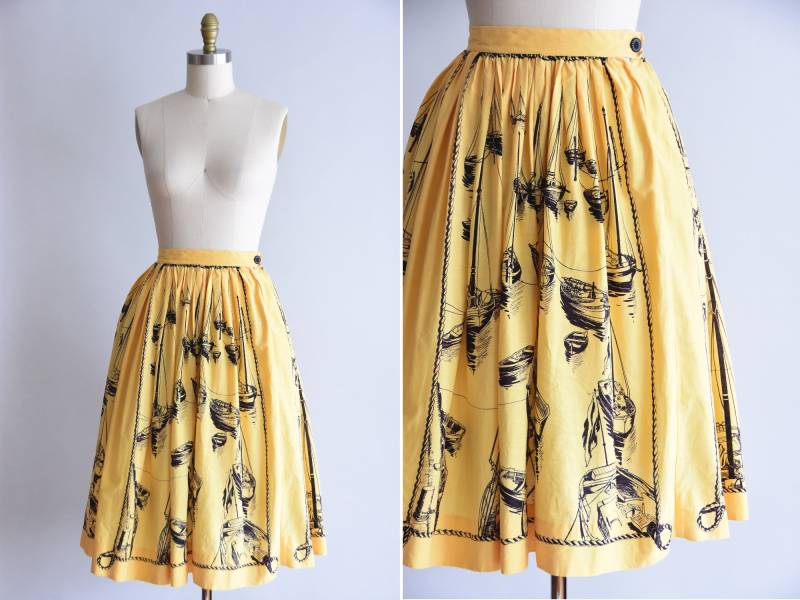 1950Er Jahre Boat Show Rock/ Vintage 50Er Neuheit Baumwolle Voller Rock von seaofvintage