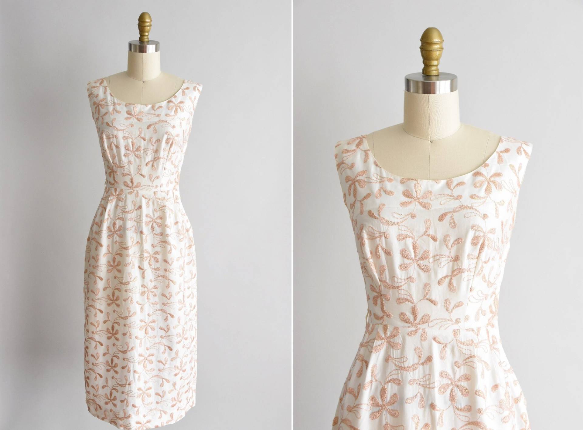 1950Er Jahre Champagne On Ice Kleid/ Vintage 50Er Wiggle Besticktes Blumenkleid von seaofvintage