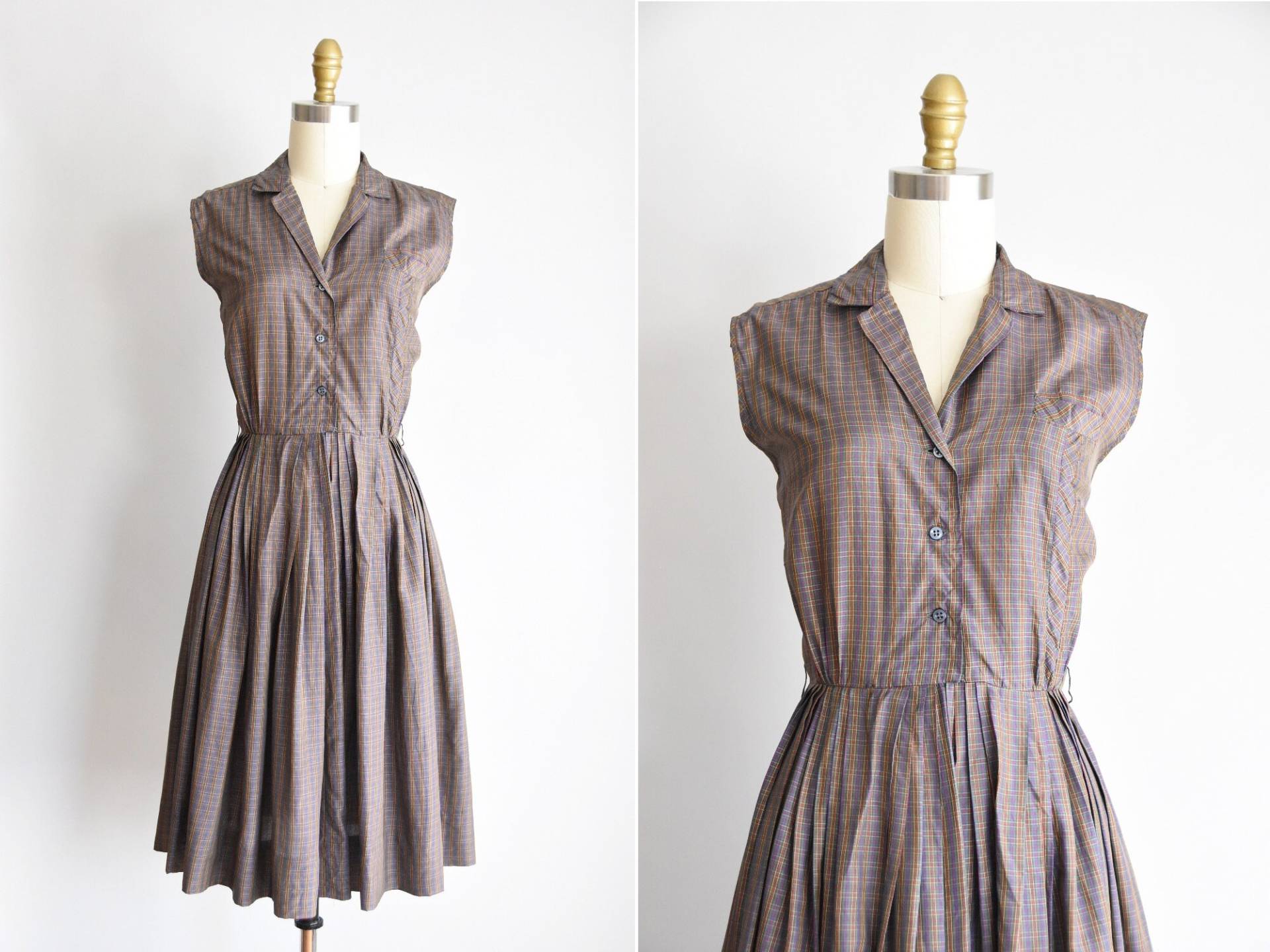 1950Er Jahre Classroom Rules Kleid/ Vintage 50Er Karo Seide Kariertes Tageskleid von seaofvintage