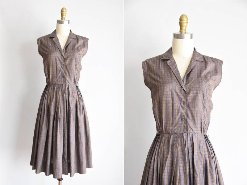 1950Er Jahre Classroom Rules Kleid/ Vintage 50Er Karo Seide Kariertes Tageskleid von seaofvintage