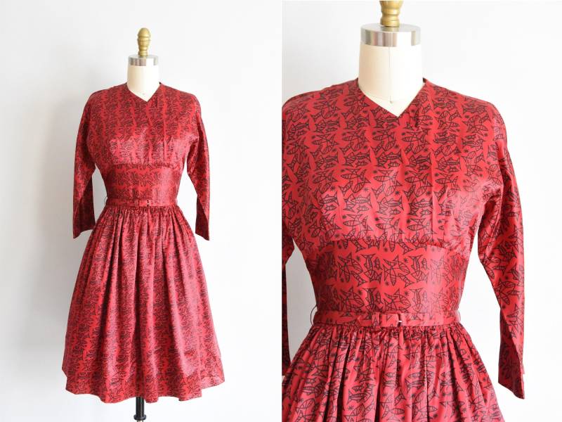 1950Er Jahre Go Fish Kleid/ Vintage 50Er Neuheit Craig Casuals Fisch Print Kleid von seaofvintage