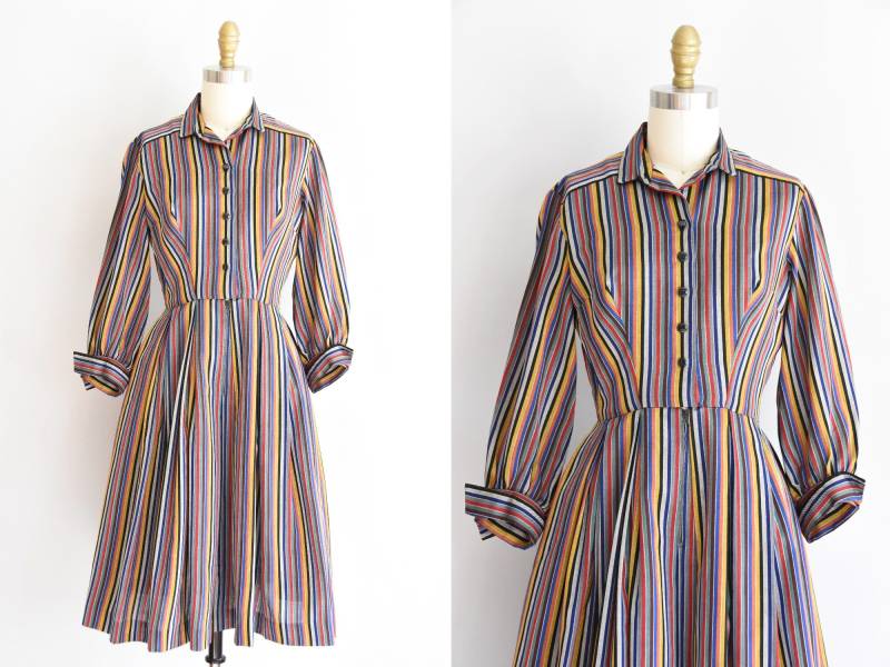 1950Er Over The Rainbow Kleid/ Vintage 50Er Jahre Baumwollkleid/ Neiman Marcus Gestreiftes Kleid von seaofvintage