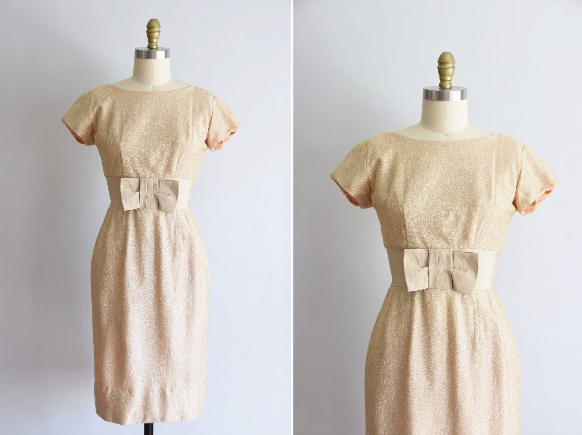 1950S Champagne Pop Kleid/ Vintage 50Er Lurex Kleid/Goldfarbenes von seaofvintage