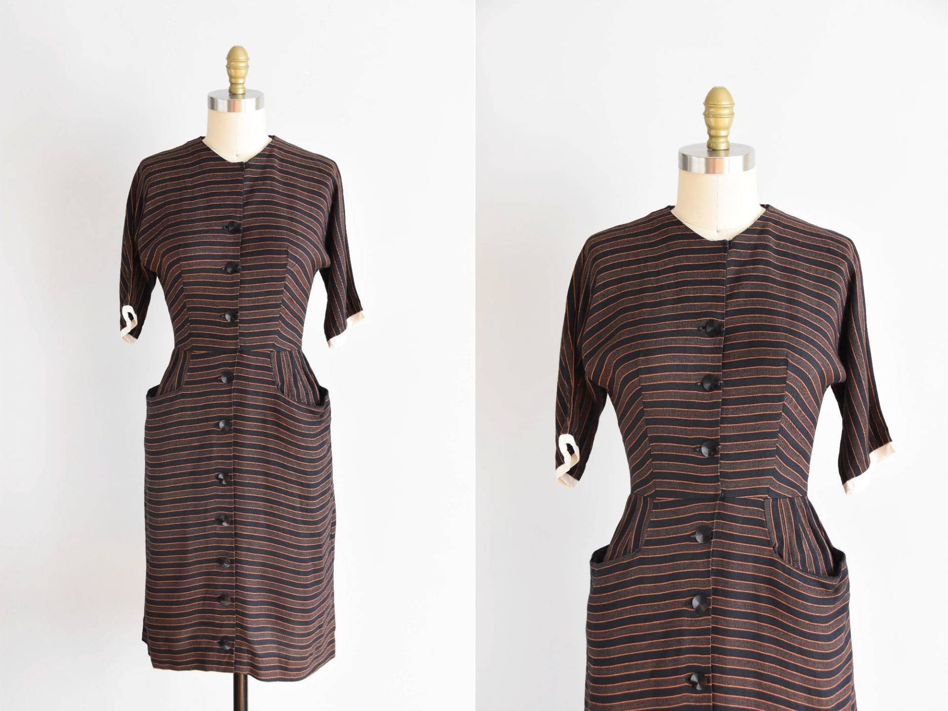 1950S Oranges Trüffelkleid/ Vintage 50Er Jahre Baumwollkleid/streifenkleid von seaofvintage