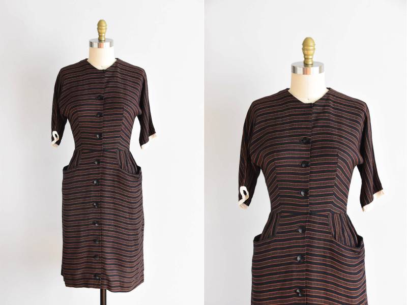 1950S Oranges Trüffelkleid/ Vintage 50Er Jahre Baumwollkleid/streifenkleid von seaofvintage