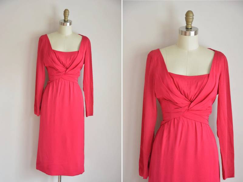 50Er Jahre Balzkleid/Vintage Viskose Wiggle Kleid/ Cocktailkleid in Pink von seaofvintage