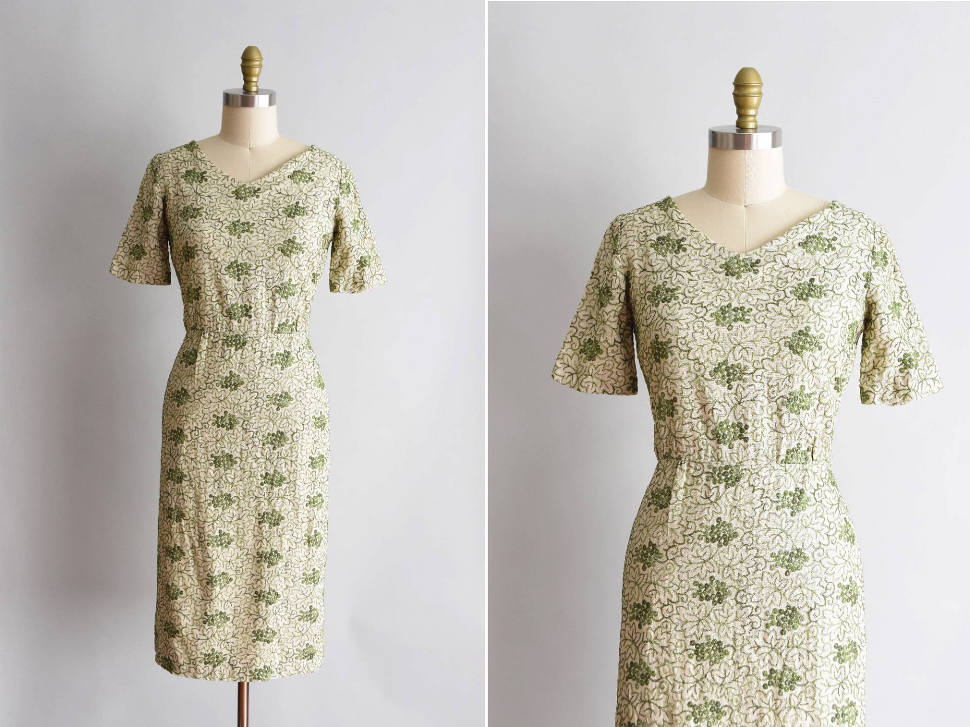50Er Jahre Garten Eden Kleid/ Vintage Neuheit Leinen Besticktes Tageskleid von seaofvintage