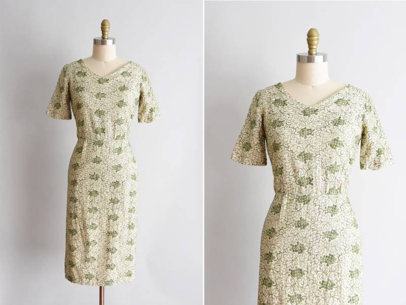 50Er Jahre Garten Eden Kleid/ Vintage Neuheit Leinen Besticktes Tageskleid von seaofvintage