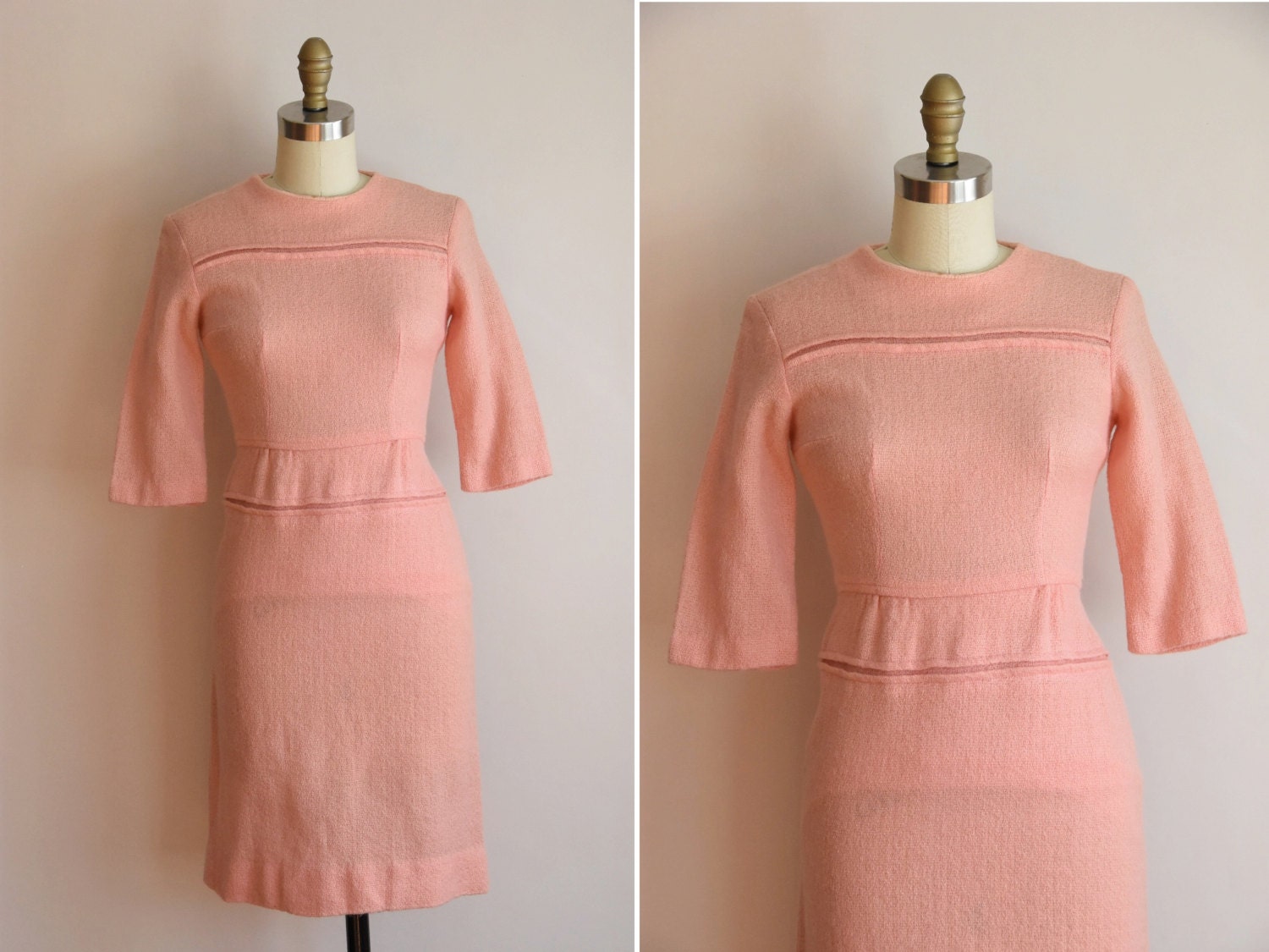 50Er Jahre Kuss Powder Kleid/ Vintage Wolle Wiggle Kleid/Bommel Rosa Tailliertes von seaofvintage