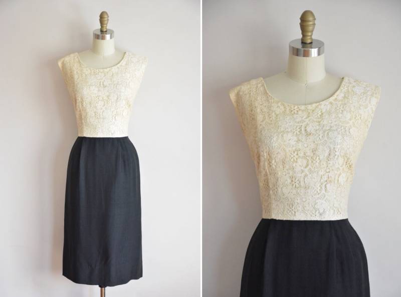 Sale 50Er Jahre Tag & Nacht Kleid/Vintage 1950Er Seide Und Spitze Wiggle Bombshell von seaofvintage