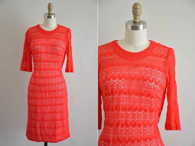 Vintage 1960Er Rotes Spitzenkleid/ 60Er Rot-Weißes Kleid/ Darlene Kleid von seaofvintage