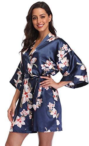 season dressing Damen-Kimono, Blumenmuster, kurz, Satin, für Hochzeit, Party, Marineblau, Medium von season dressing