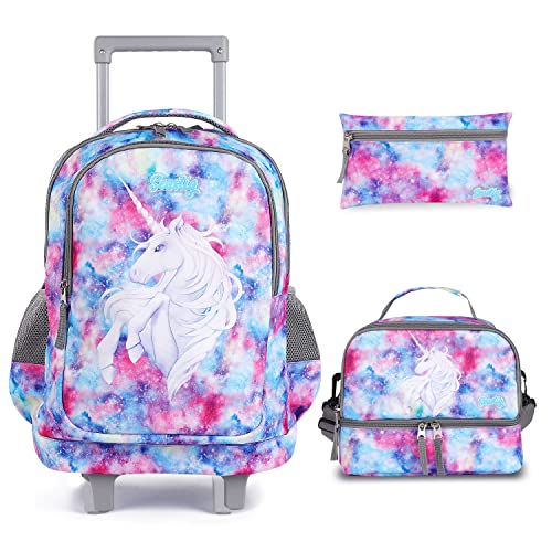 Rollender Rucksack für Mädchen und Jungen Rollender Rucksack für Kinder 18-Zoll-Doppelgriff-Rucksack mit Rollen Kindergepäcktasche, Unicorn von seastig