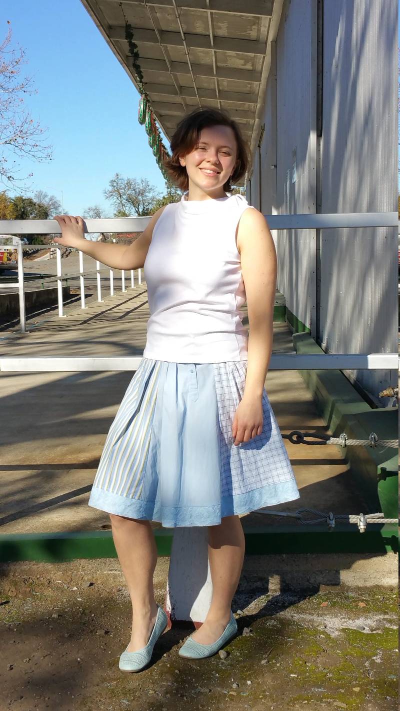 Blauer Hemd Ärmelrock Mit Blauem Spitzenshirt von secondlifefashion