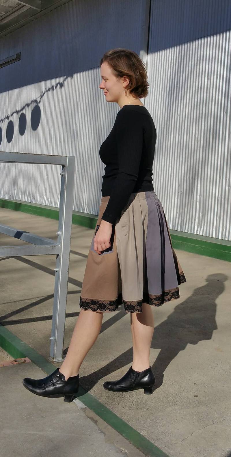 Grau, Braun, Khaki Hemd Ärmel Rock von secondlifefashion