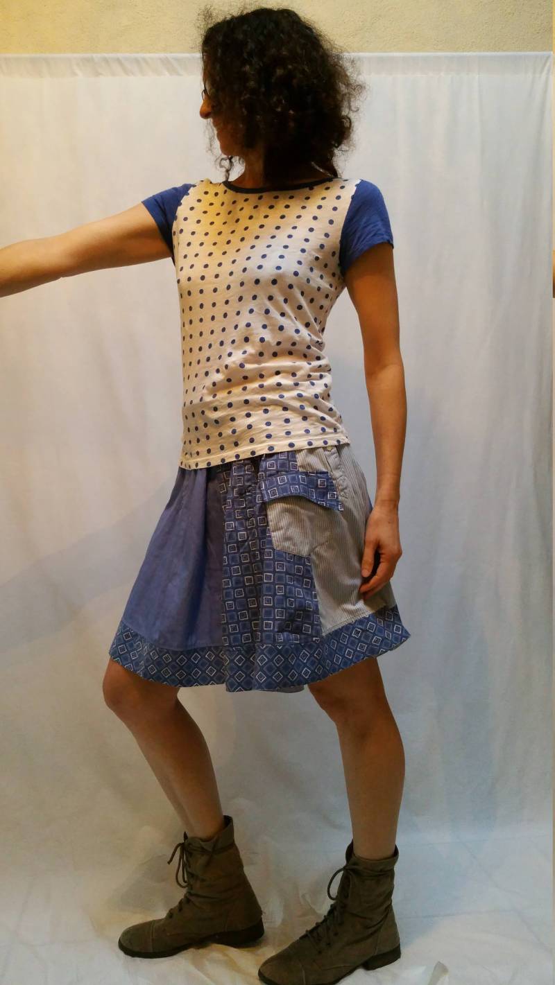 T-Shirt-Ärmel-Rock - Gemischt Blues, Vintage Print von secondlifefashion