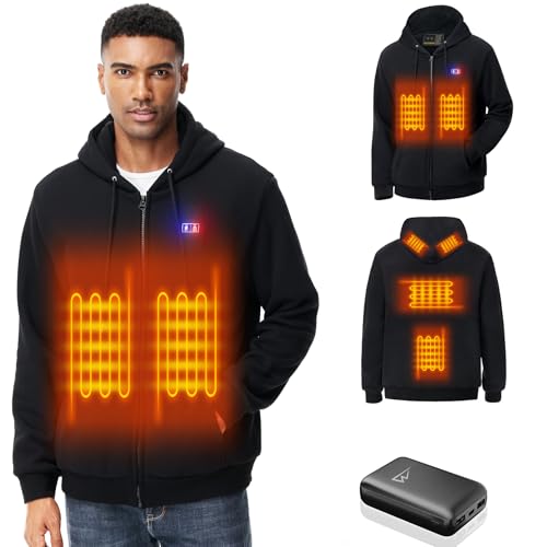 seenlast Beheizbare Hoodie, Beheizbare Jacke Kapuzenpullover für Herren Damen, Beheizte Jacke Kapuzenjacke mit 10000 mAh Akku,3 Temperaturstufen 6 Heizzonen, Vollständig beheizter Sweatshirt Pullover von seenlast