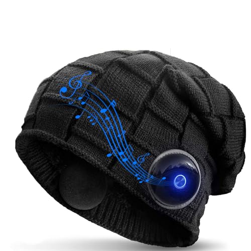 seenlast Bluetooth Mütze, Originelle Geschenke für Männer Frauen Bluetooth 5.1 Beanie Hut Kopfhörer Musik Mütze mit Lautsprecher, Waschbar Strickmütze Weihnachten Geschenke für Outdoor Sport von seenlast