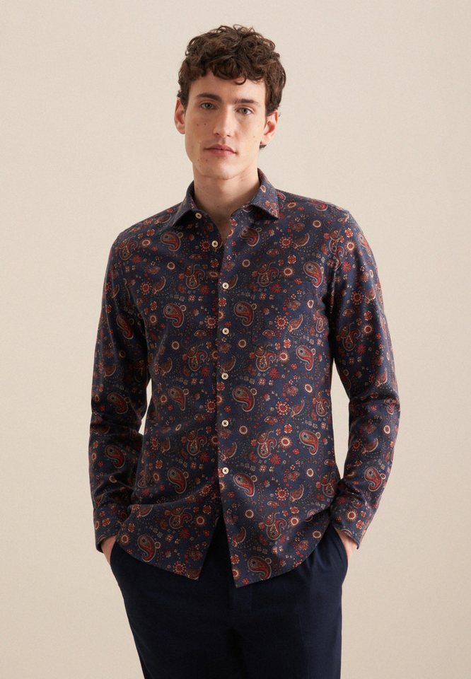 seidensticker Businesshemd Schwarze Rose Slim 1/1 Kentkragen Druck von seidensticker