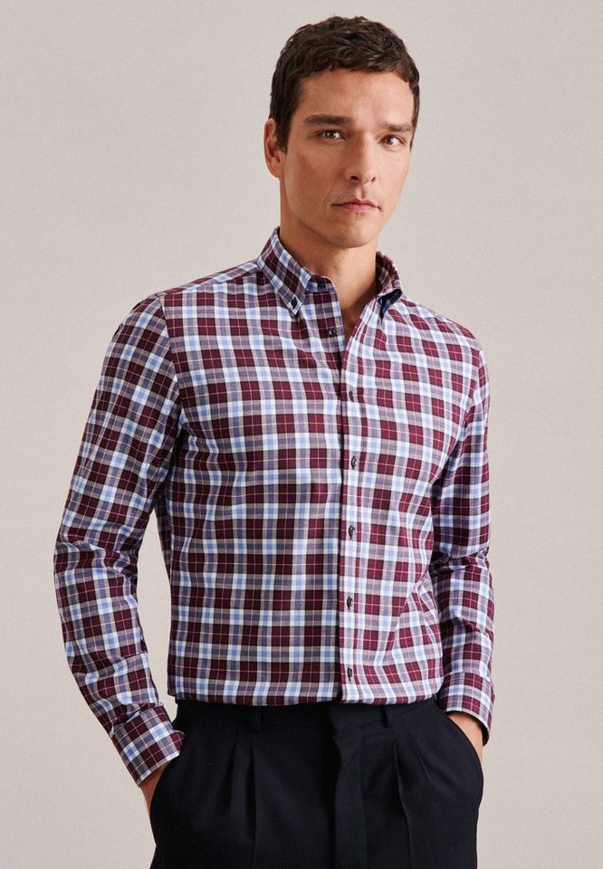 seidensticker Flanellhemd Shaped Shaped Langarm Button-Down-Kragen Karo von seidensticker