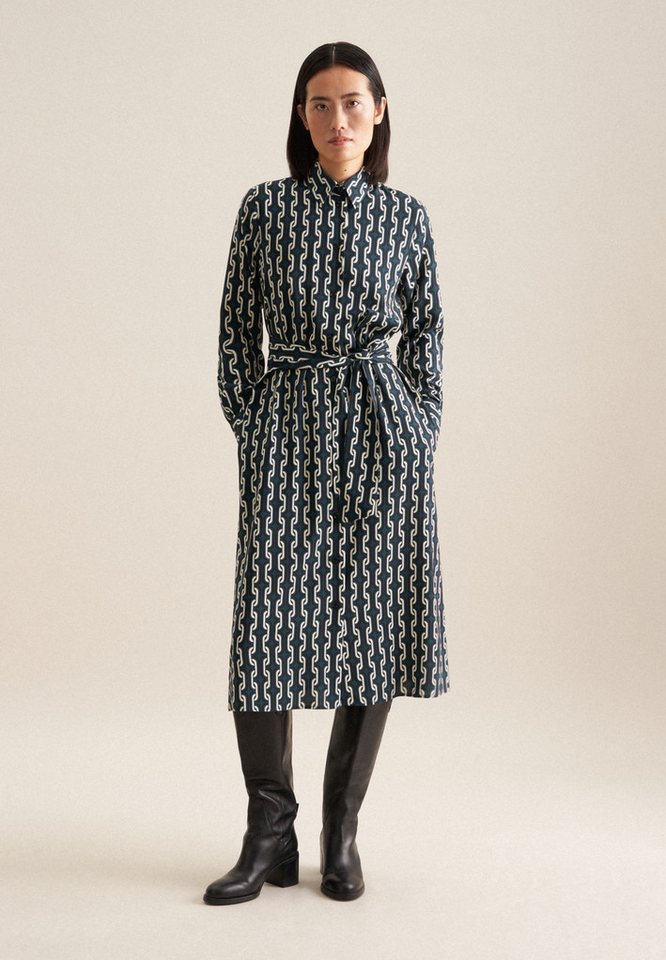 seidensticker Sommerkleid Schwarze Rose Langarm Kragen Druck von seidensticker