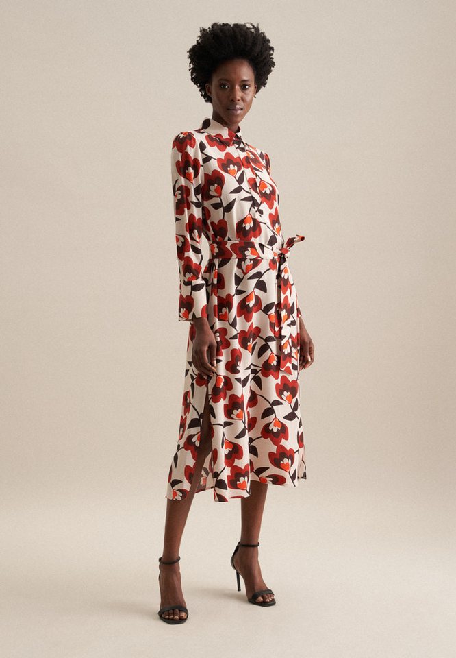 seidensticker Sommerkleid Schwarze Rose Langarm Kragen Druck von seidensticker