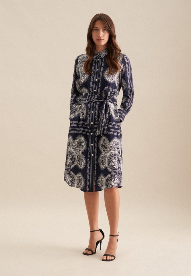 seidensticker Sommerkleid Schwarze Rose Langarm Kragen Tuchprint von seidensticker