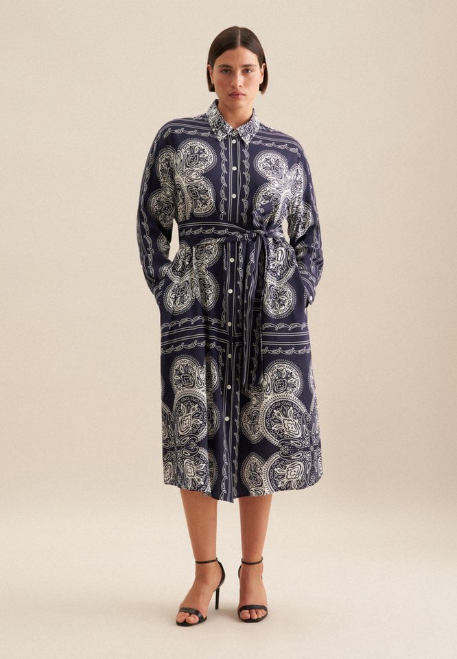 seidensticker Sommerkleid Schwarze Rose Langarm Kragen Tuchprint von seidensticker