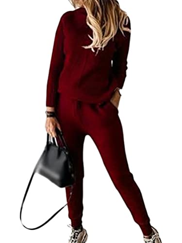 seiveini 2 Teilers Damen Strickpullover Set Langarm + Lange Hose 2 Stück Sport Outfit Hosenanzug Casual Strickanzug Chic High Waist Hosen Weites Bein Gerade C Weinrot XL seiveini 2 Teilers Damen Strickpullover Set Langarm + Lange Hose 2 Stück Sport Outfit Hosenanzug Casual Strickanzug Chic High Waist Hosen Weites Bein Gerade C Weinrot XL von seiveini