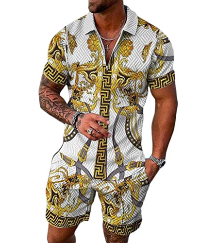 seiveini Jogginganzug Herren Kurz Poloshirts + Shorts Sportanzug Kurzarm Zweiteiler Sport Outfit Hausanzug D21 XL von seiveini