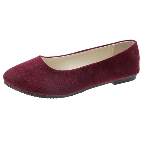 seiveini Ballerinas Damen Ballet Flat Elegant Flache Schuhe Weiches Bequeme Frauen Flats Damen Klassische Einfarbig Ballerinas Geschlossene Ballerinas mit Komfort Innensohle A Weinrot 40 EU von seiveini