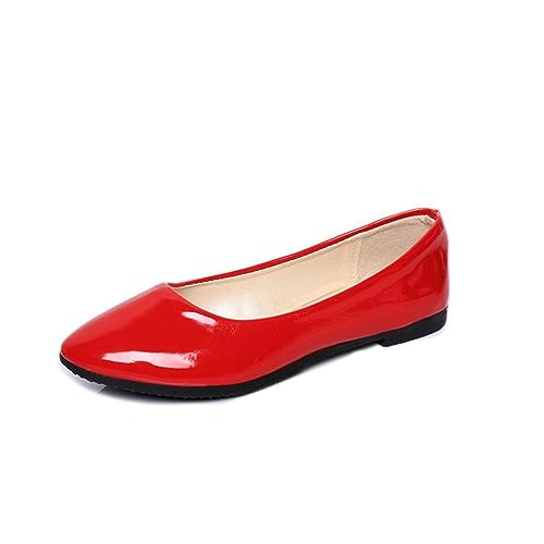 seiveini Ballerinas Damen Ballet Flat Elegant Flache Schuhe Weiches Bequeme Frauen Flats Damen Klassische Einfarbig Ballerinas Geschlossene Ballerinas mit Komfort Innensohle B Rot 39 EU von seiveini