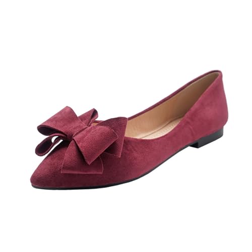 seiveini Ballerinas Damen Ballet Flat Elegant Flache Schuhe Weiches Bequeme Frauen Flats Damen Klassische Einfarbig Ballerinas Geschlossene Ballerinas mit Komfort Innensohle Retro A Weinrot 38 EU von seiveini