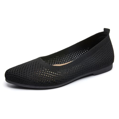 seiveini Ballerinas Damen Ballet Flat Elegant Stricken Flache Schuhe Weiches Bequeme Damen Klassische Einfarbig Ballerinas Geschlossene Ballerinas mit Komfort Innensohle A Schwarz 40 EU von seiveini