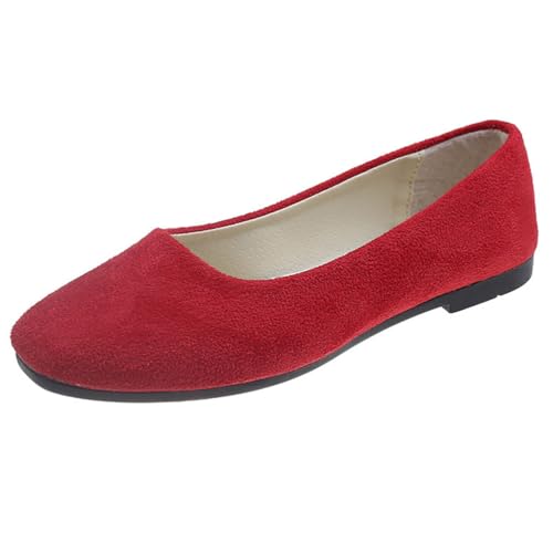 seiveini Ballerinas Damen Elegant Flache Schuhe für Damen mit Quadratischer Zehe Ballerinas Bequeme Weich Damenschuhe Vintage Einfarbig Pumps Flache OL Casual A Rot 42 EU von seiveini