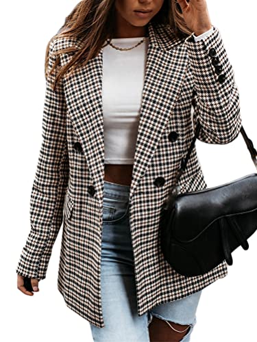 seiveini Blazer Damen Elegant Anzugjacke Zweireihig V-Ausschnitt Kurz Jacken Anzüge Mantel Geschäft Outwear Fit Business Langarm Blouse Schwarz 1 S von seiveini