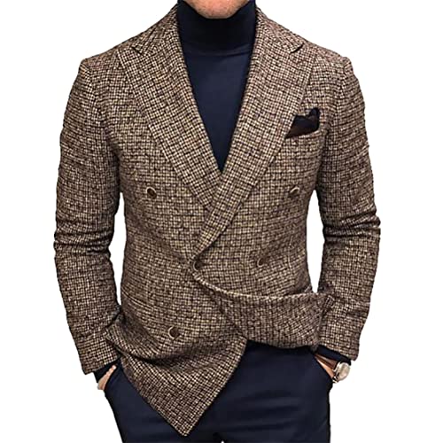 seiveini Blazer Herren Langarm Reverskragen Blazer Jacke mit Taste Slim Fit Anzugjacke mit Tasche Blazermantel Business Longblazer Cardigan Mantel Mode A Braun L von seiveini