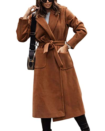 seiveini Blazermantel Damen Wollmantel Mode Winter Langarm Offene Strickjacke Lässige Damen Trenchjacke Warme Schlanke Outwear mit Reverskragen C Braun XL von seiveini