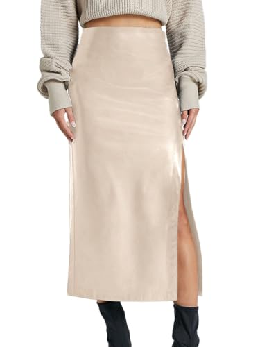 seiveini Bleistiftrock Damen Leder Rock Hohe Taille Elegante Figurbetont Rock Lang mit Schlitz Wickelrock Damen Kunstleder Röcke Sexy Chic B Aprikose S seiveini Bleistiftrock Damen Leder Rock Hohe Taille Elegante Figurbetont Rock Lang mit Schlitz Wickelrock Damen Kunstleder Röcke Sexy Chic B Aprikose S von seiveini