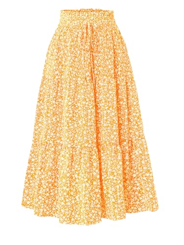 seiveini Blumenrock Damen Lang Elegant Sommerrock Hohe Taille Elastisch Boho Rock Blumen Röcke A-Linie Chic Gedruckt Maxirock Flowy Retro A Gelb XL von seiveini