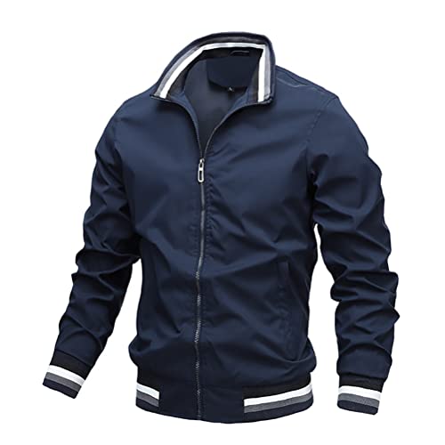 seiveini Bomberjacke Herren Kurz Langarm Trechcoat Winddicht Regenjacke Atmungsaktiv Wasserdichte Quiltedjacke Windbreaker Große Größen Regenmantel Outwear A Dunkelblau M von seiveini