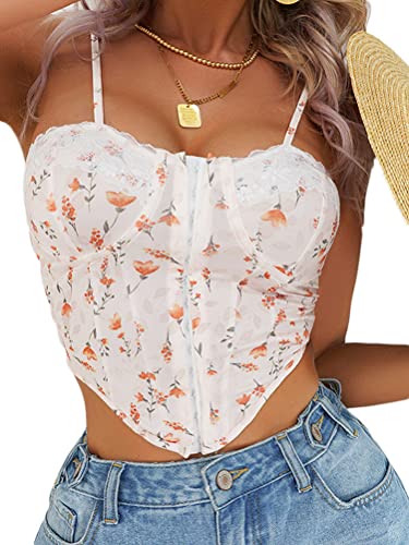 seiveini Bustiers Damen Push Up Spaghetti Strap Crop Top Corset Spitzen Corset Top Frauen Sexy Korsetts Vintage Hohle Spitze Haken Blume Sommer Outfit Clubwear A20 M von seiveini