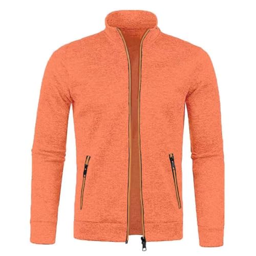 seiveini Cardigan Herren Leichte Strickjacke mit Reißverschluss Feinstrickjacke mit Stehkragen Zip Up Freizeitjacke Männer Outdoorjacke Vintage Sweatjacke Herbst Winter A Orange XXL von seiveini