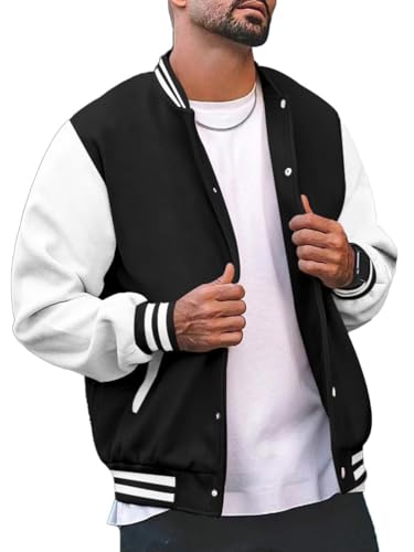 seiveini College Jacke Unisex Varsity Jacket für Damen und Herren Baseball Jacke Sport Casual Übergangsjacke Herren Freizeitjacke Lässig Sportlichjacke Outdoorjacke Streetwear A Schwarz XXL von seiveini