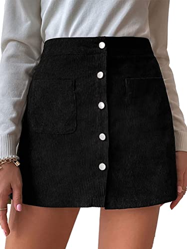 seiveini Cordrock Damen Kurze Rock mit Knopf Minirock Herbst Winter Röcke High Waist Bleistiftrock Freizeitrock B Schwarz M von seiveini